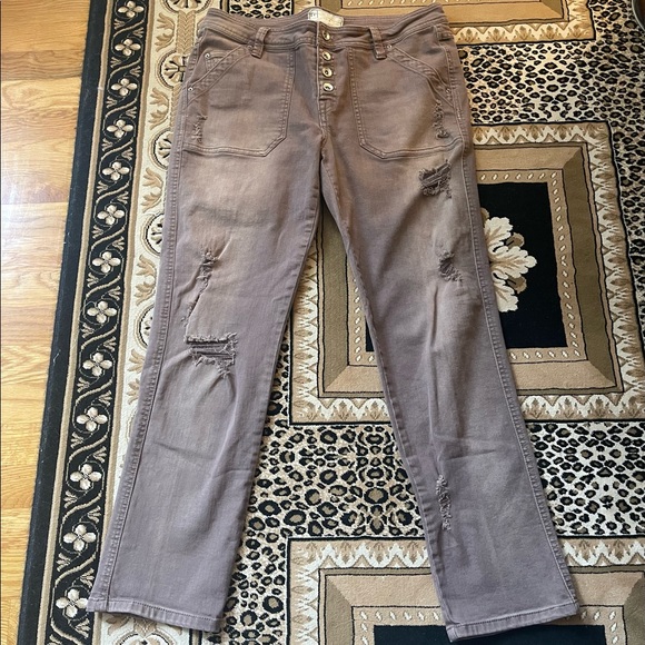 Free People Pants - Free People distressed light chocolate jeans - 8